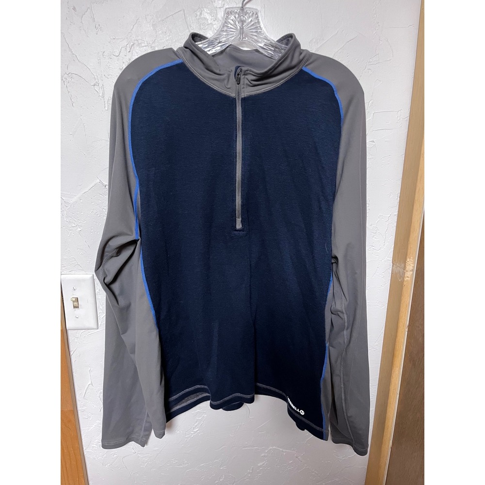 Merrell Men's XL Quarter Zip Pullover Long Sleeve Shirt Blue Gray Performance